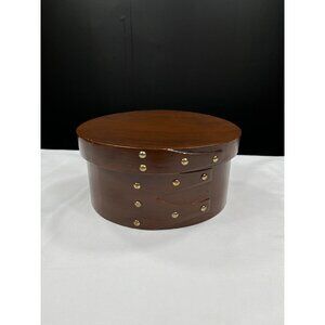 Vintage Wooden Round Oval Trinket Box SKU 238 With Lid and Gold Accents
